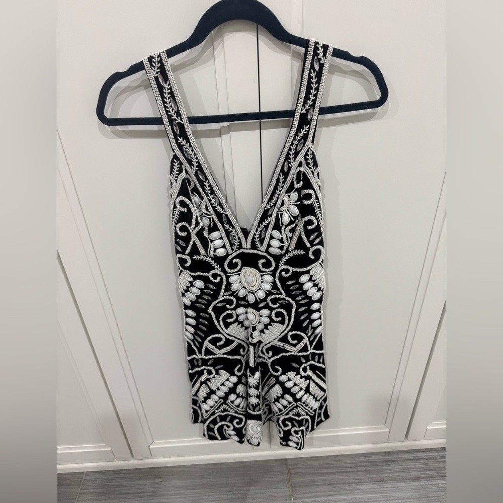 Alexis Black & White Embroidered Beaded Dress